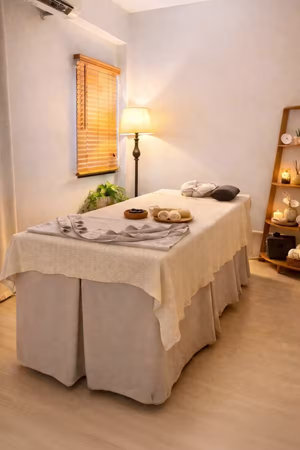 Treatment bed in a private oil massage room